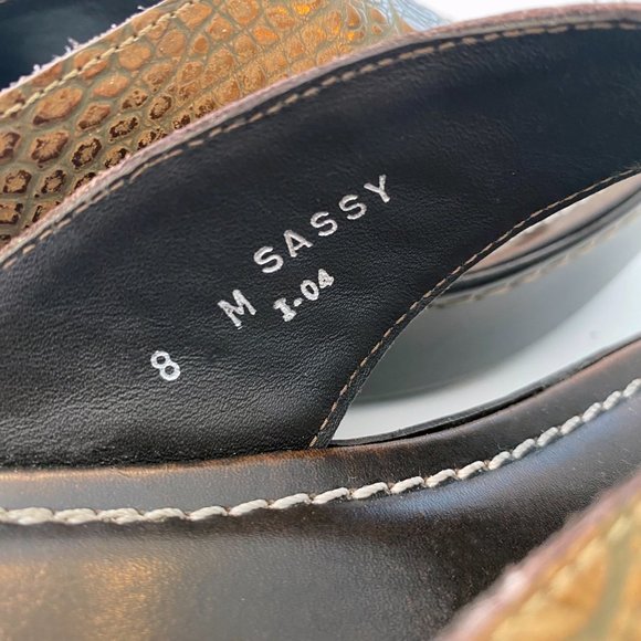 Donald J Pliner Bronze Snakeskin Wedge Platform Sandal Sassy Size 8 M - Picture 6 of 8